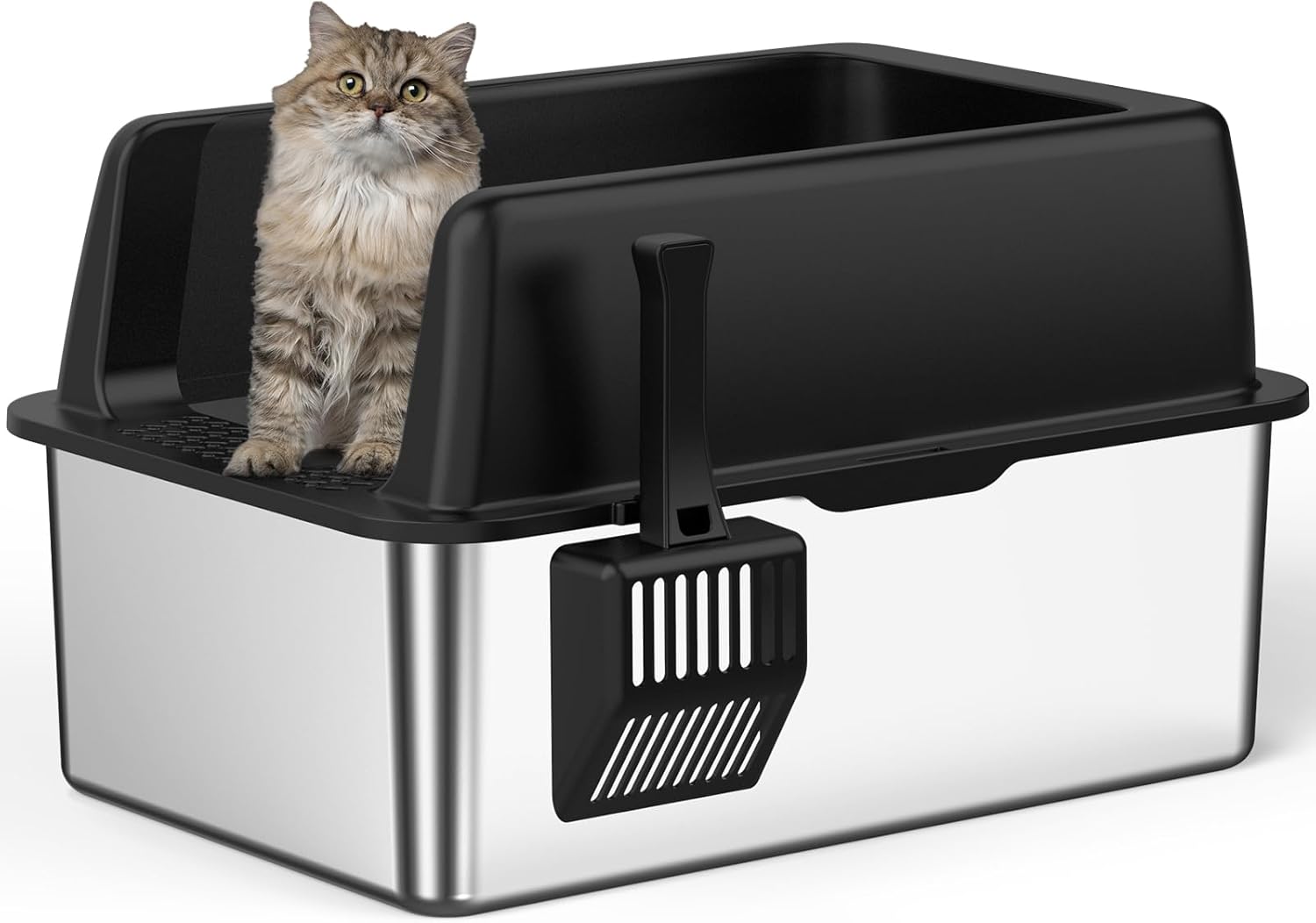 Zarler Stainless Steel Litter Box for Big Cats with Lid