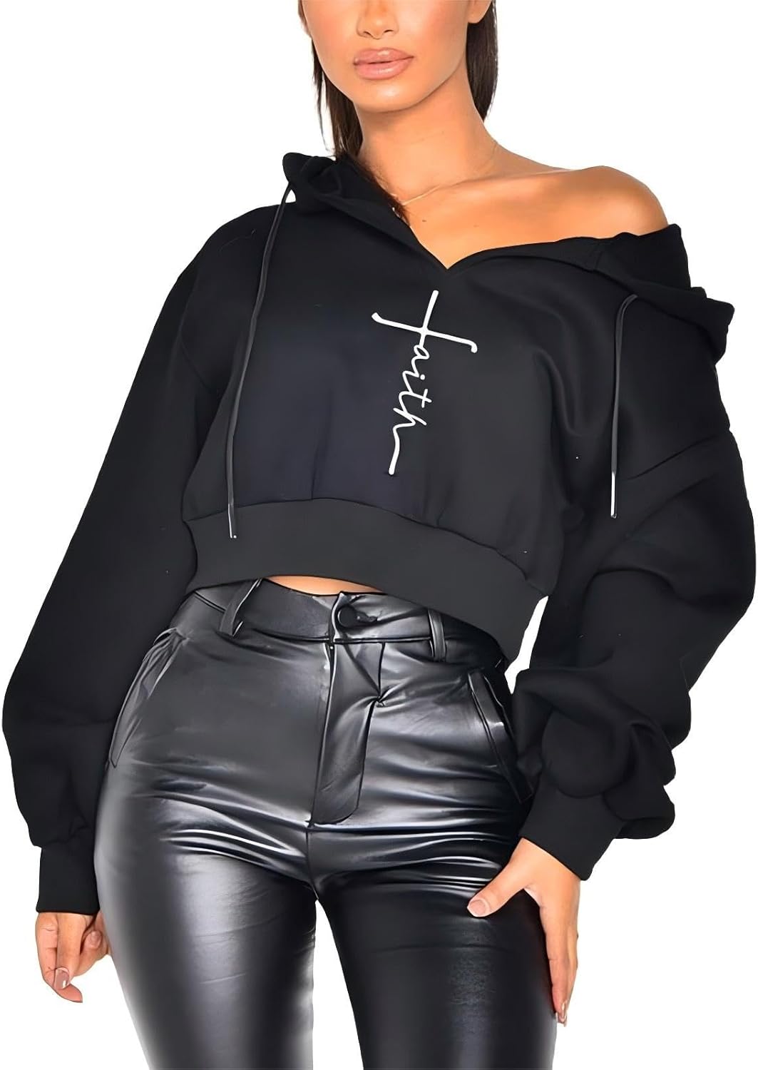 Faith Embroidered Crop Hoodie - Warm & Stylish