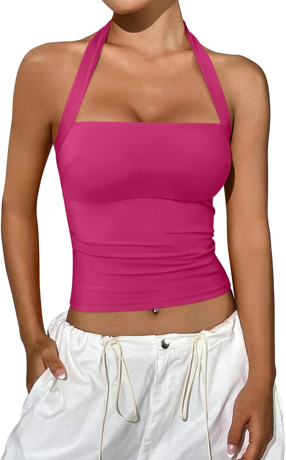 REORIA Women's Halter Going Out Tops for Summer Y2K Style