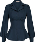 Button Down Shirts for Women Summer Peplum Top - Dressy Red
