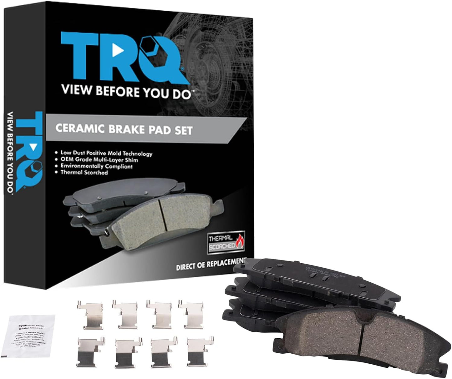 TRQ Front Brake Pads Ceramic Hardware for Fiat 500X & Jeep
