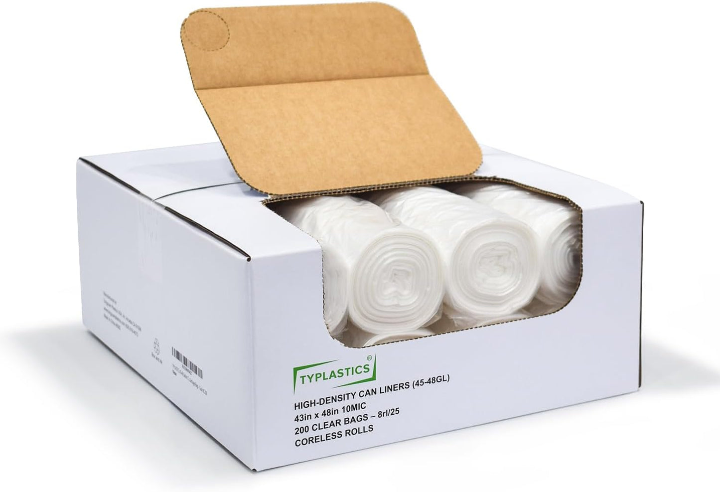 High Density 45-48 Gallon Clear Trash Can Liners - 200 Pack