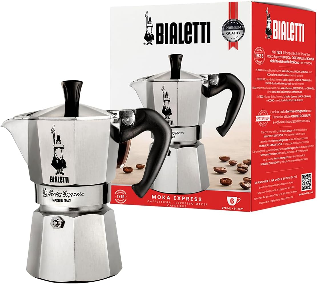 Bialetti Moka Express 6 Cup Espresso Maker - Authentic Italian Experience
