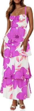 Wenrine Womens Summer Floral Maxi Dress - Sleeveless Spaghetti Strap