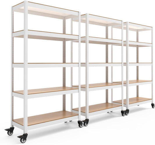 HOMEDANT House White 5-Tier Metal Rolling Cart for Storage