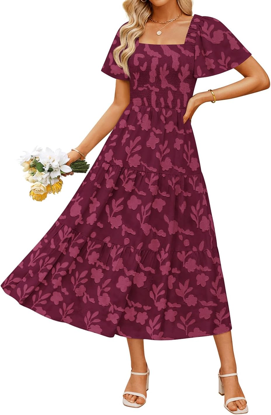 ZESICA Womens Summer Boho Floral Midi Dress for Beach Days