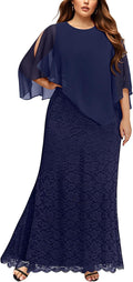Women's Plus Size Cape Dress with Chiffon Overlay Gown - Elegant Shoes