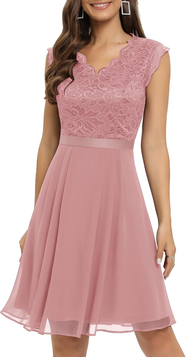 Dressystar Women's V Neck Sleeveless Lace Bridesmaid Dress