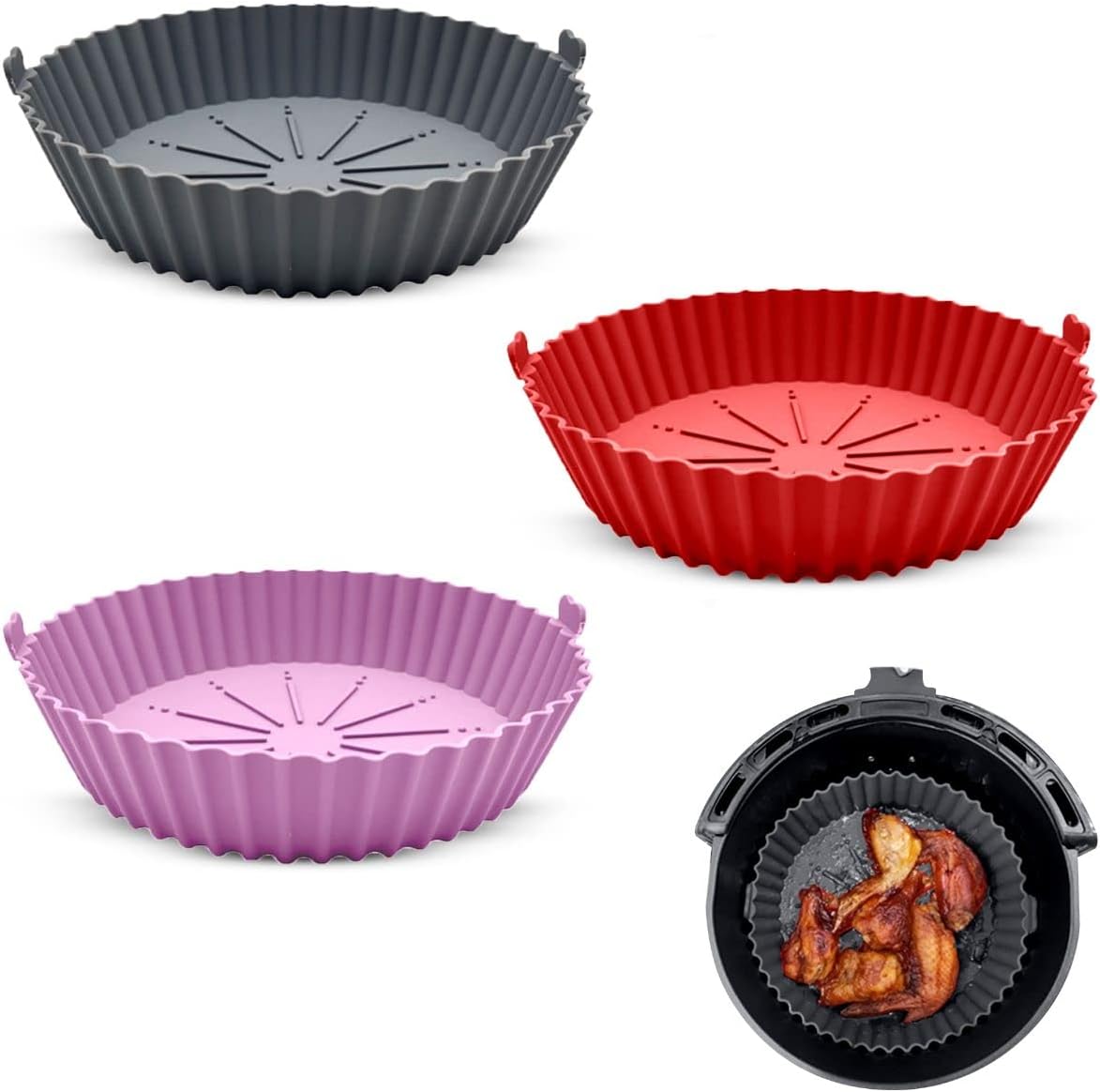 Non-Stick Silicone Liners x3 - Hassle-Free Air Frying!