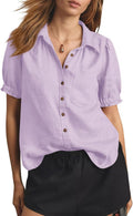 Cicy Bell Womens Puff Sleeve Button Down Blouse - Linen Blend