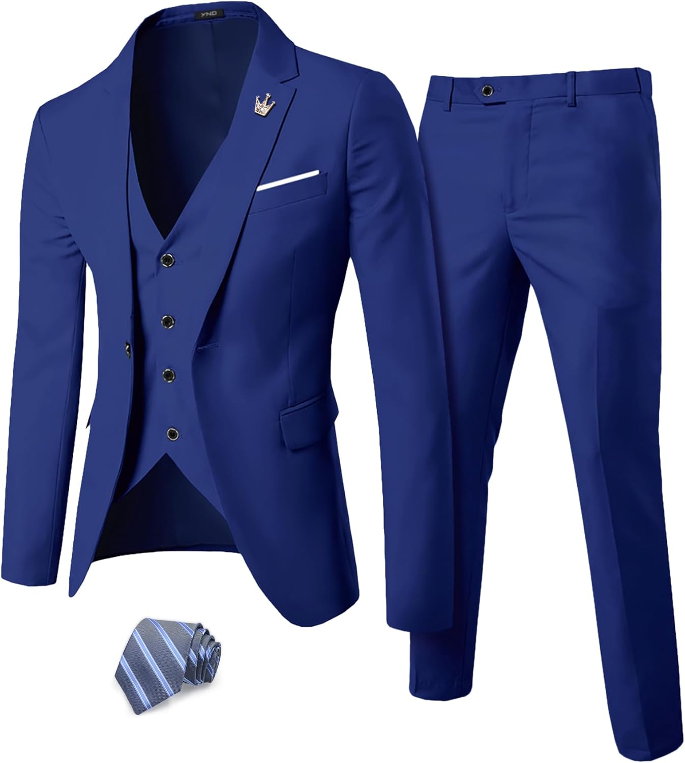 YND Men's Slim Fit 3 Piece Suit Set with Tie for Any Occasion