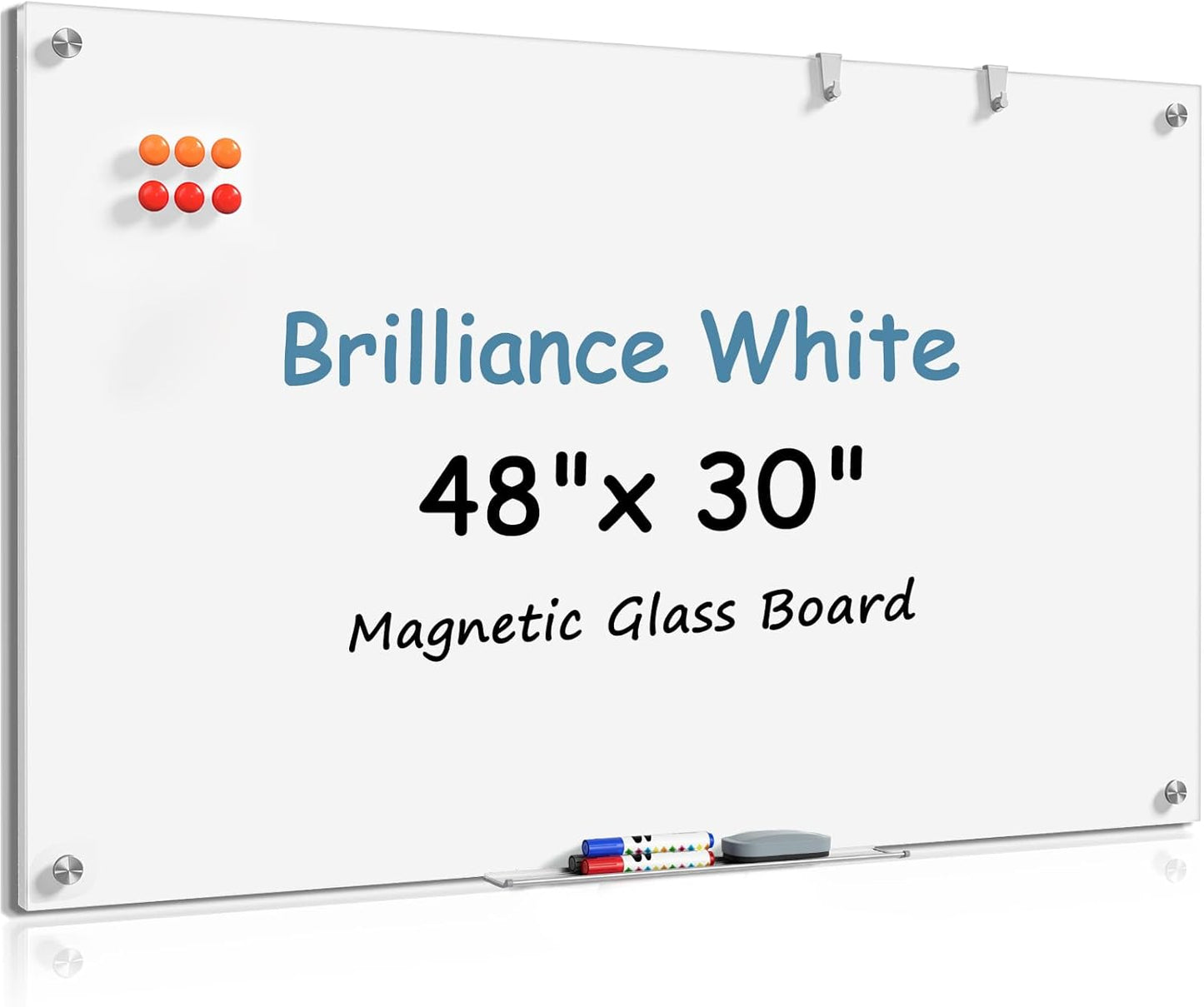 MaxGear 48x30 Inches Glass White Board for Office and Home