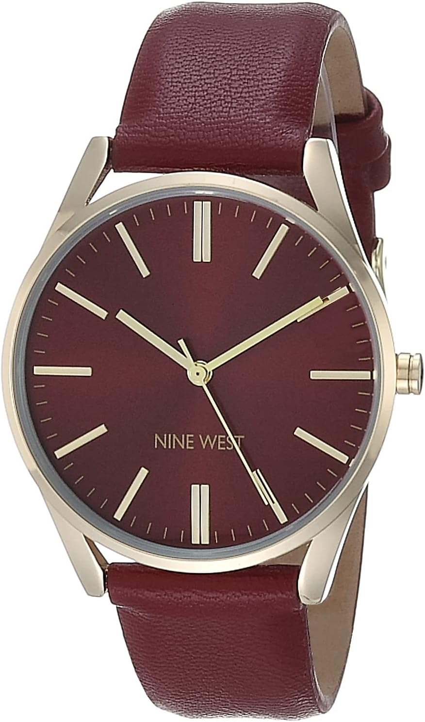 Nine West Women's Strap Watch with Burgundy Sunray Dial Style