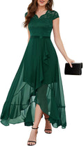 Womens V-Neck Dress for Women Wedding Guest - Hi-Lo Lace Formal