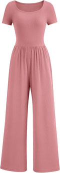 Women's Ribbed Knit Square Neck Jumpsuit Romper - Flattering Fit