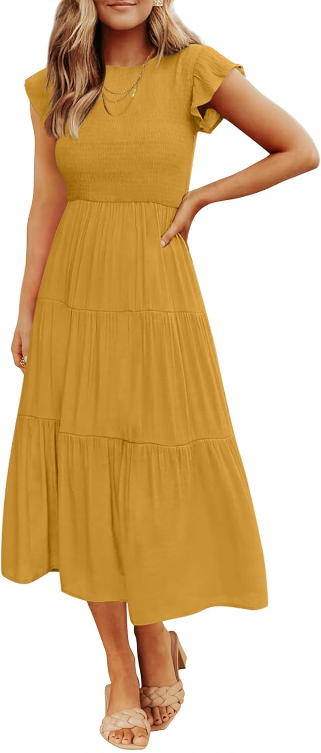 ZESICA Women's Summer Casual Flutter Midi Dress for Every Occasion