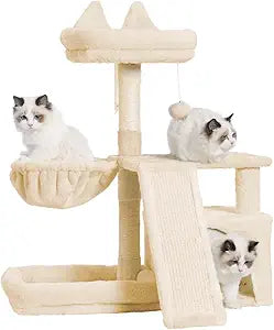 Cat Tree with Condo and Large Bed for Indoor Cats - Beige