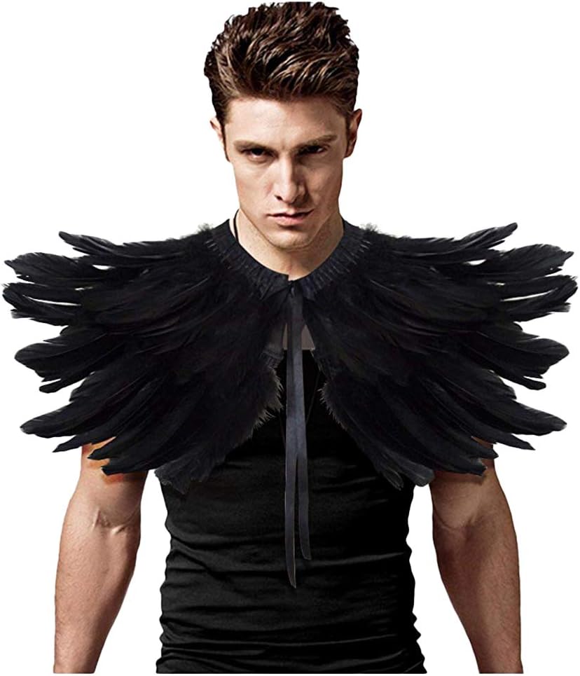 Gothic Black Feather Shrug Cape Shawl for Halloween Costume