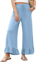Womens Wide Leg Palazzo Pants High Waisted Ruffle Hem - Cozy Fit