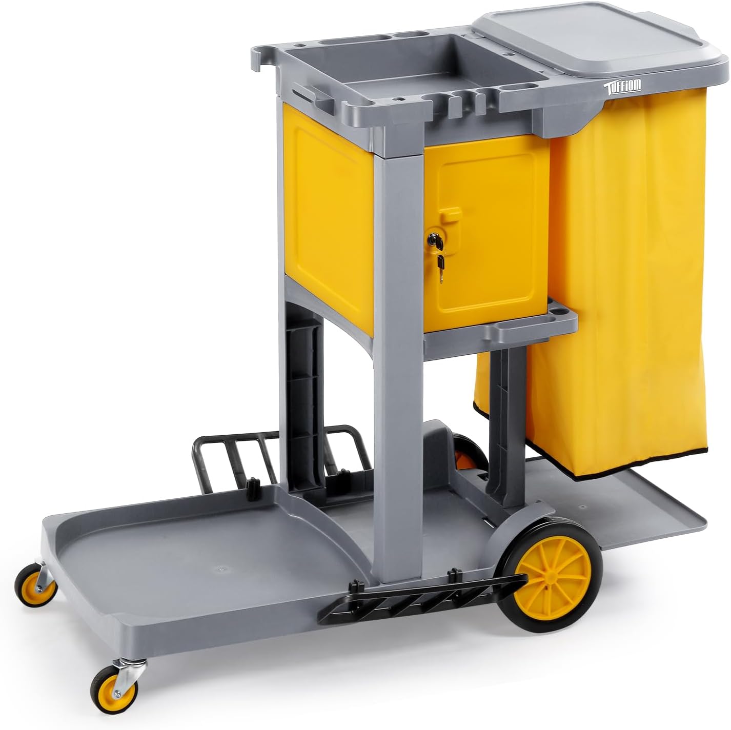 TUFFIOM Multifunctional Janitorial Cart with Key-Locking Cabinet