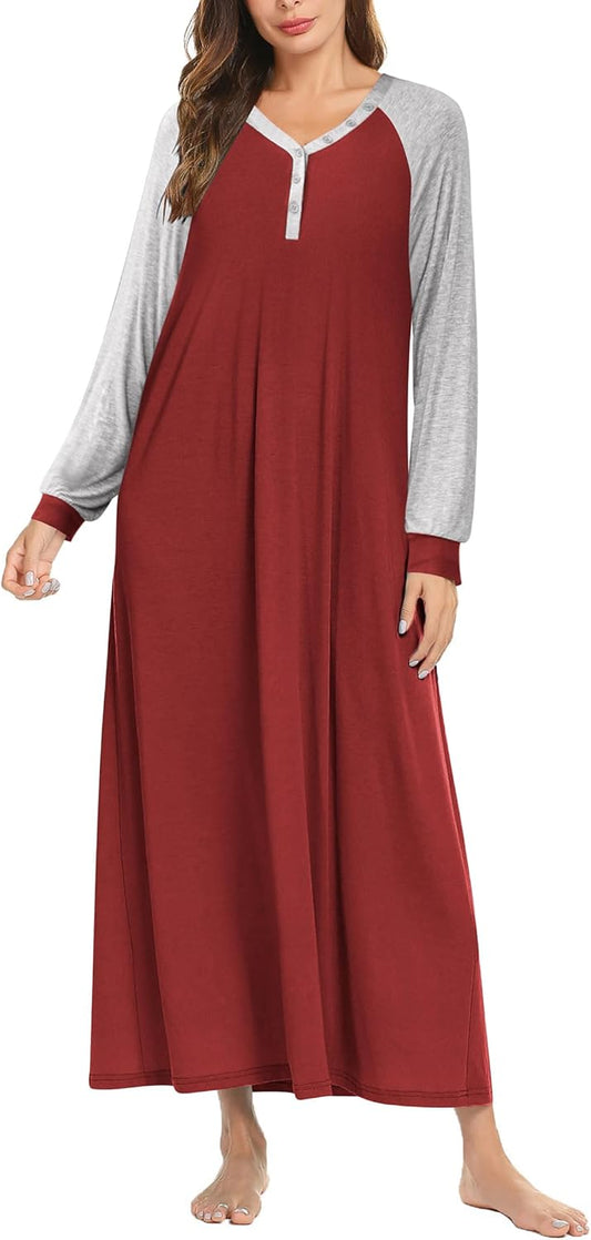 Ekouaer Nightgown Long Sleeve Sleepwear for Women Comfort