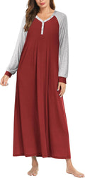 Ekouaer Nightgown Long Sleeve V Neck Full Length (Style CL4N)