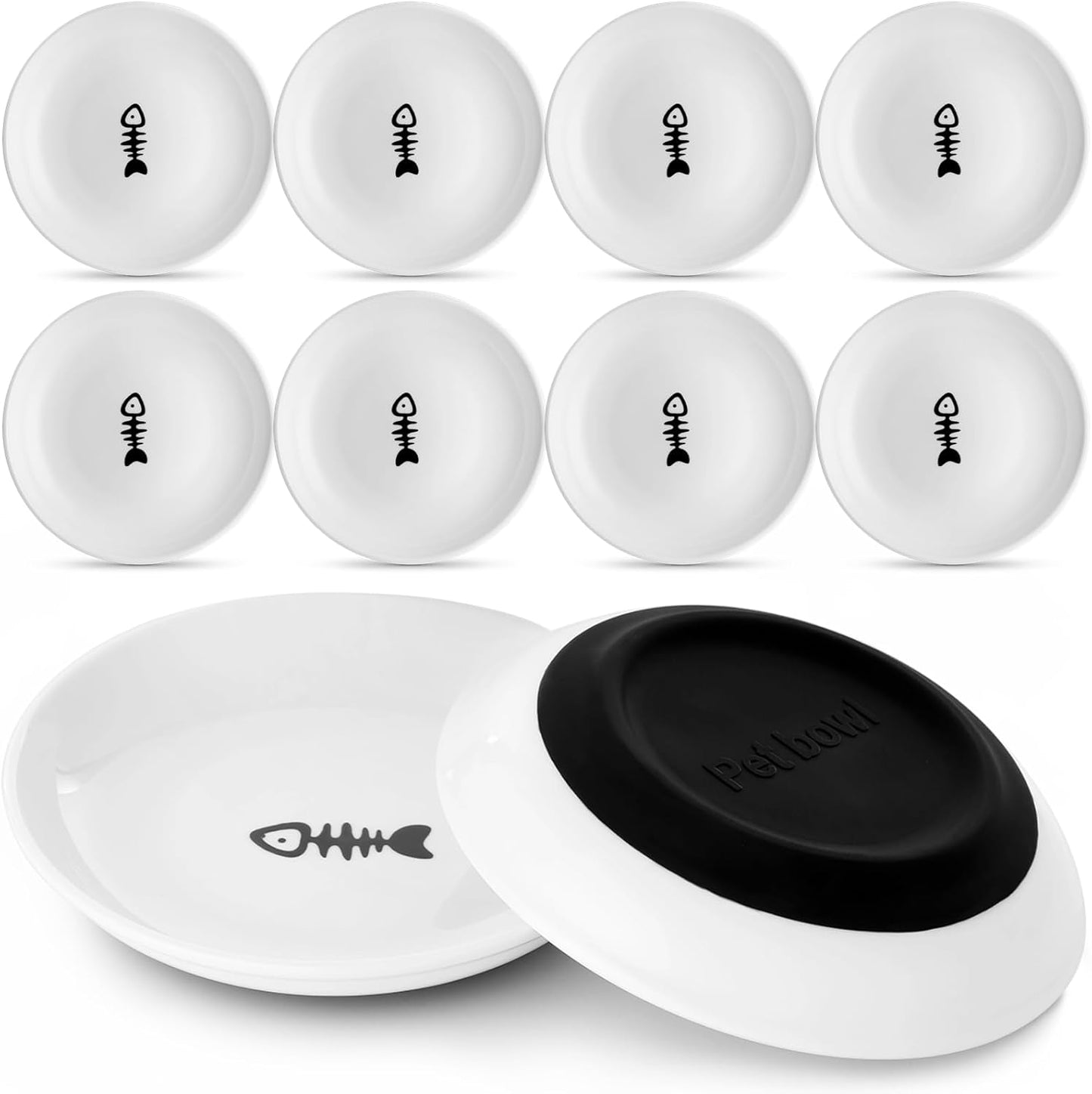 Dorakitten Ceramic Cat Bowls - No Whisker Fatigue Design 10 Pack