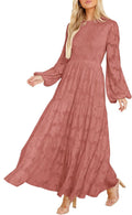 Women's Floral Smocked A-Line Maxi Dress - Long Sleeve Tiered Style