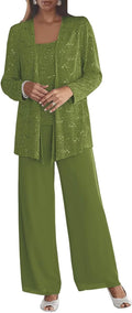 Chiffon Mother of the Bride Pant Suits 3-Piece Plus Size - Elegant
