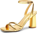 Strappy Round Heels for Women - 3.46in Chunky Ankle Strap Heels