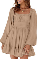 Dokotoo Square Neck Lantern Sleeve Mini Dress - Flattering Everyday