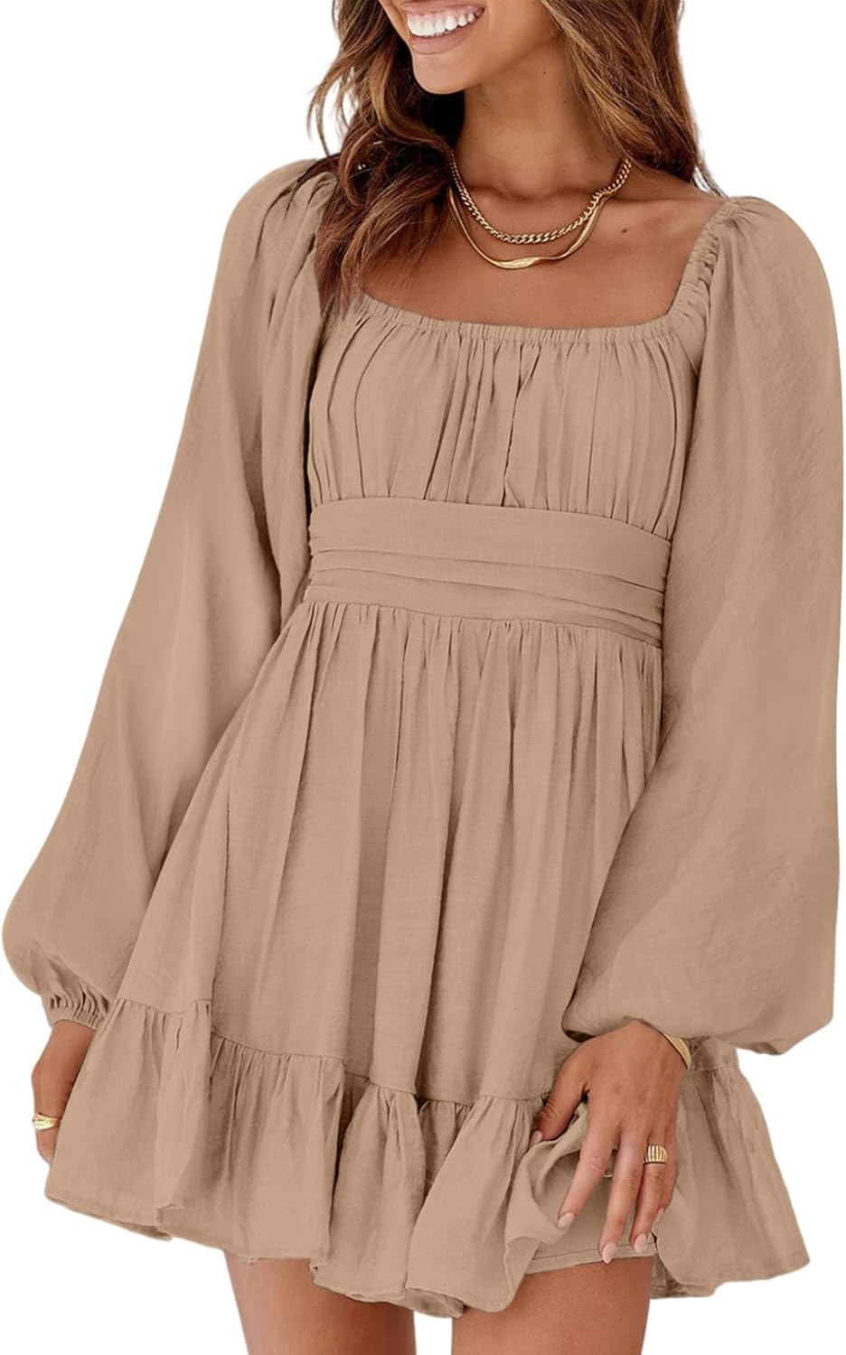 Dokotoo Womens Dress Long Lantern Sleeve Square Neck Tie Backless
