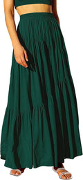 Boho Elastic High Waist Pleated A-Line Maxi Skirt - Flowy Comfort M=US