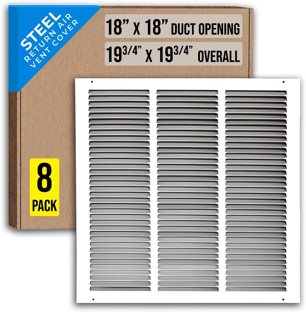 Steel Return Air Grille for 18x18 Duct Opening - 8 Pack