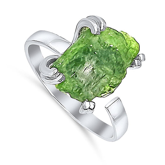 Natural Raw Gemstone Adjustable Finger Ring in White Gold