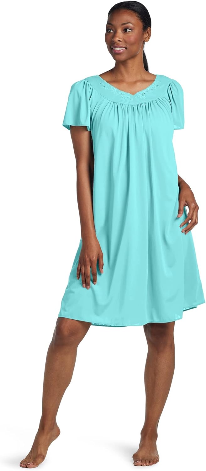 Miss Elaine Women's Short Tricot Nightgown with Flutter Sleeves