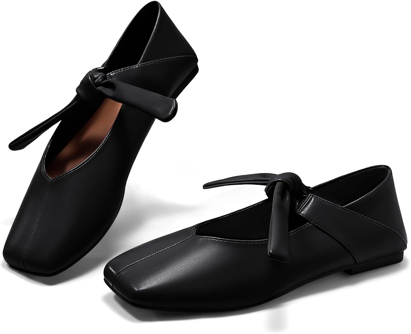 Coutgo Womens Mary Jane Flats Bow Square Toe Ballet Shoes