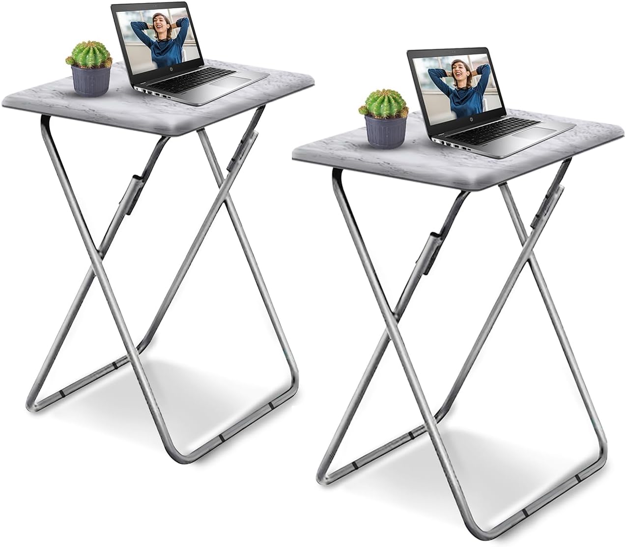 Easy Fold White Marble TV Trays - Set of 2