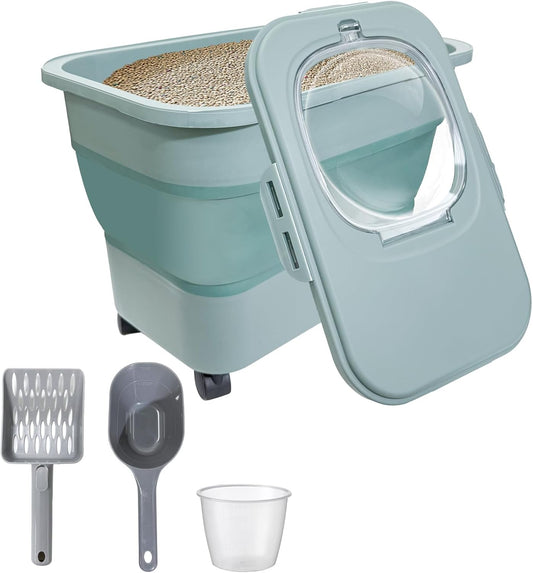 Collapsible Cat Litter Storage Container with Rolling Casters