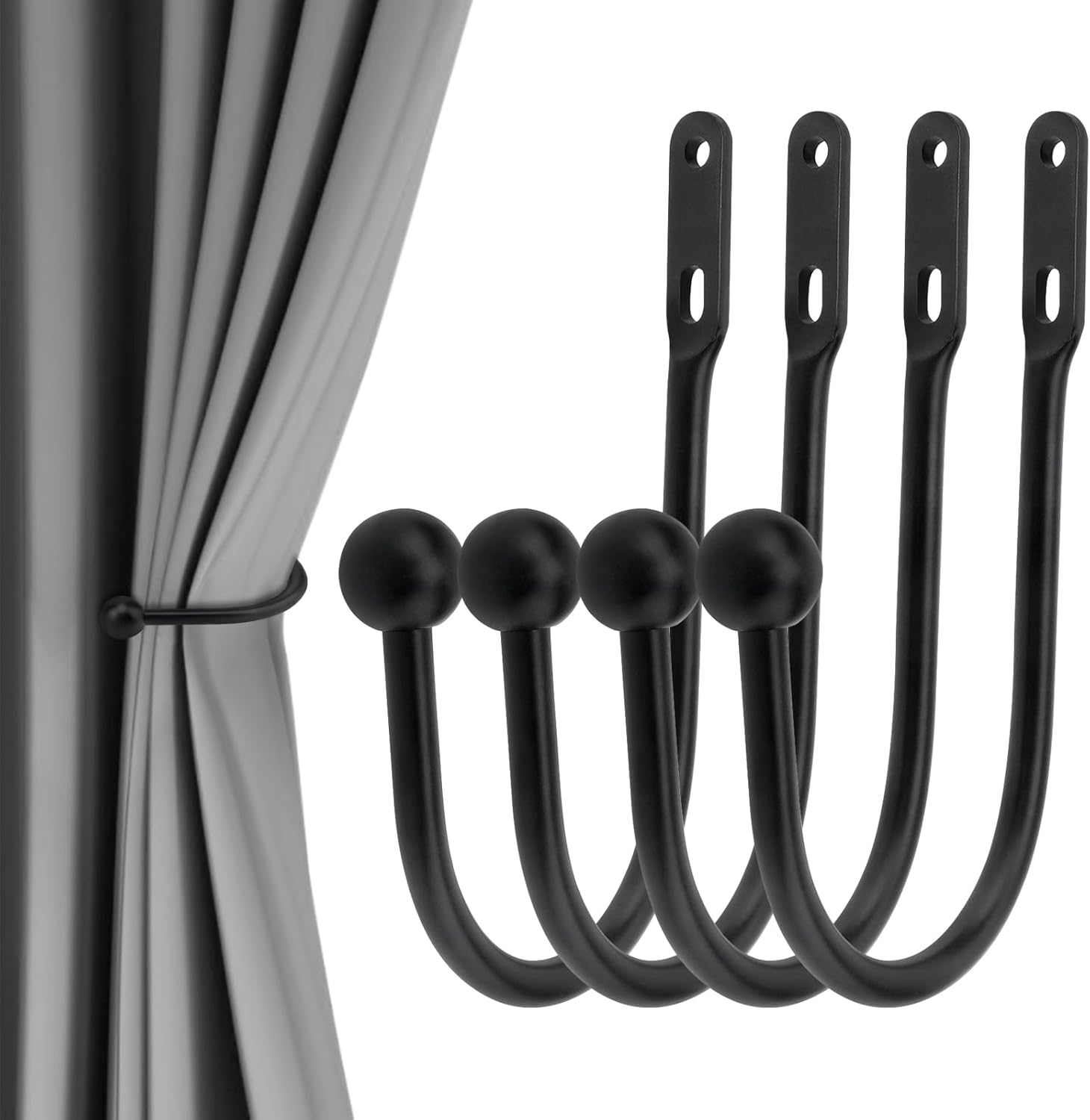 Matte Black Curtain Holdbacks Set - Stylish Wall Hooks