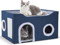 Cat House for Indoor Cats Navy Blue - Foldable Covered Cat Cave