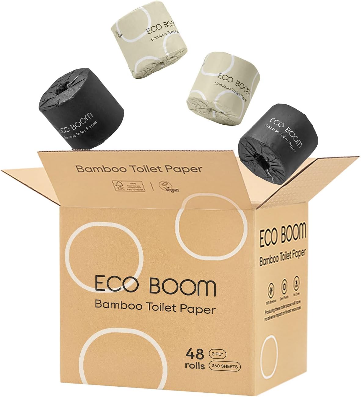 ECO BOOM Toilet Paper 100% Bamboo 3-ply for Eco-Friendly Homes
