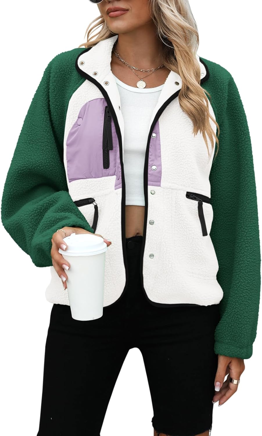 Yanekop Womens Fleece Jacket Cozy Sherpa Outerwear with Pockets