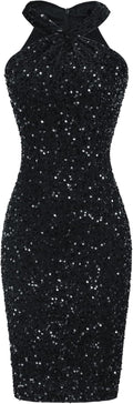 Sparkly Halter Mini Dress for Women by GRACE KARIN