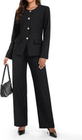 Women's 2 Piece Business Casual Crew Neck Blazer & Wide Leg Pants