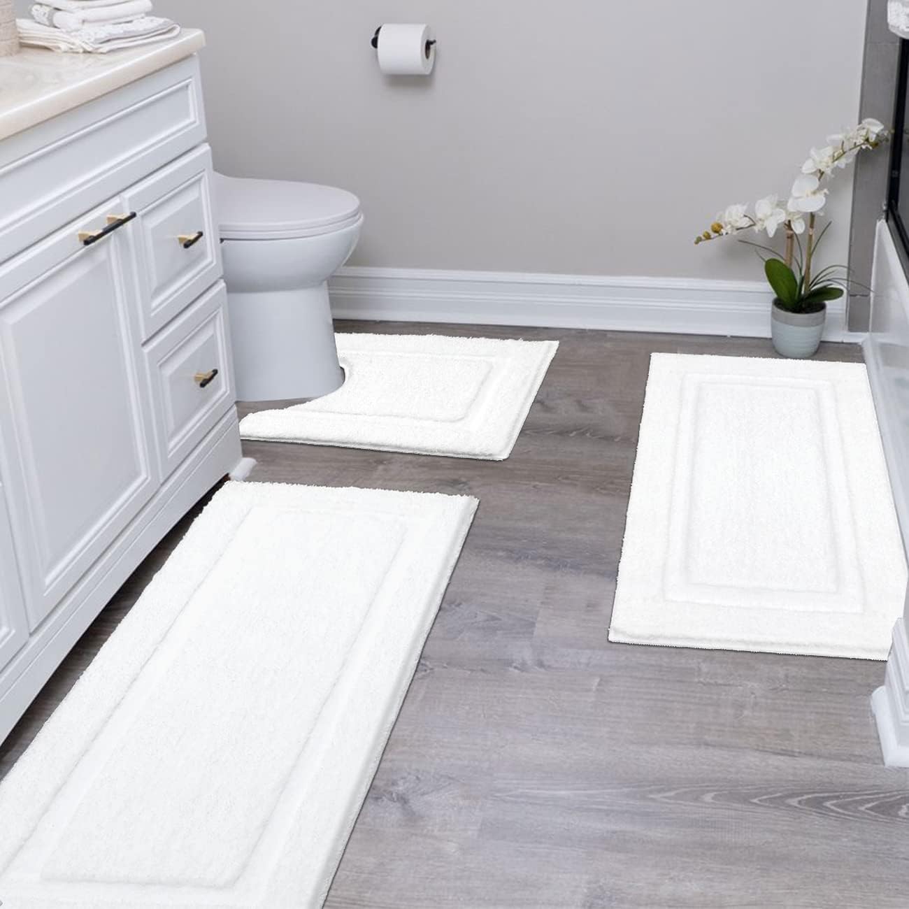 SHACOS White Bathroom Rugs Set 3 Piece Non Slip Soft Plush