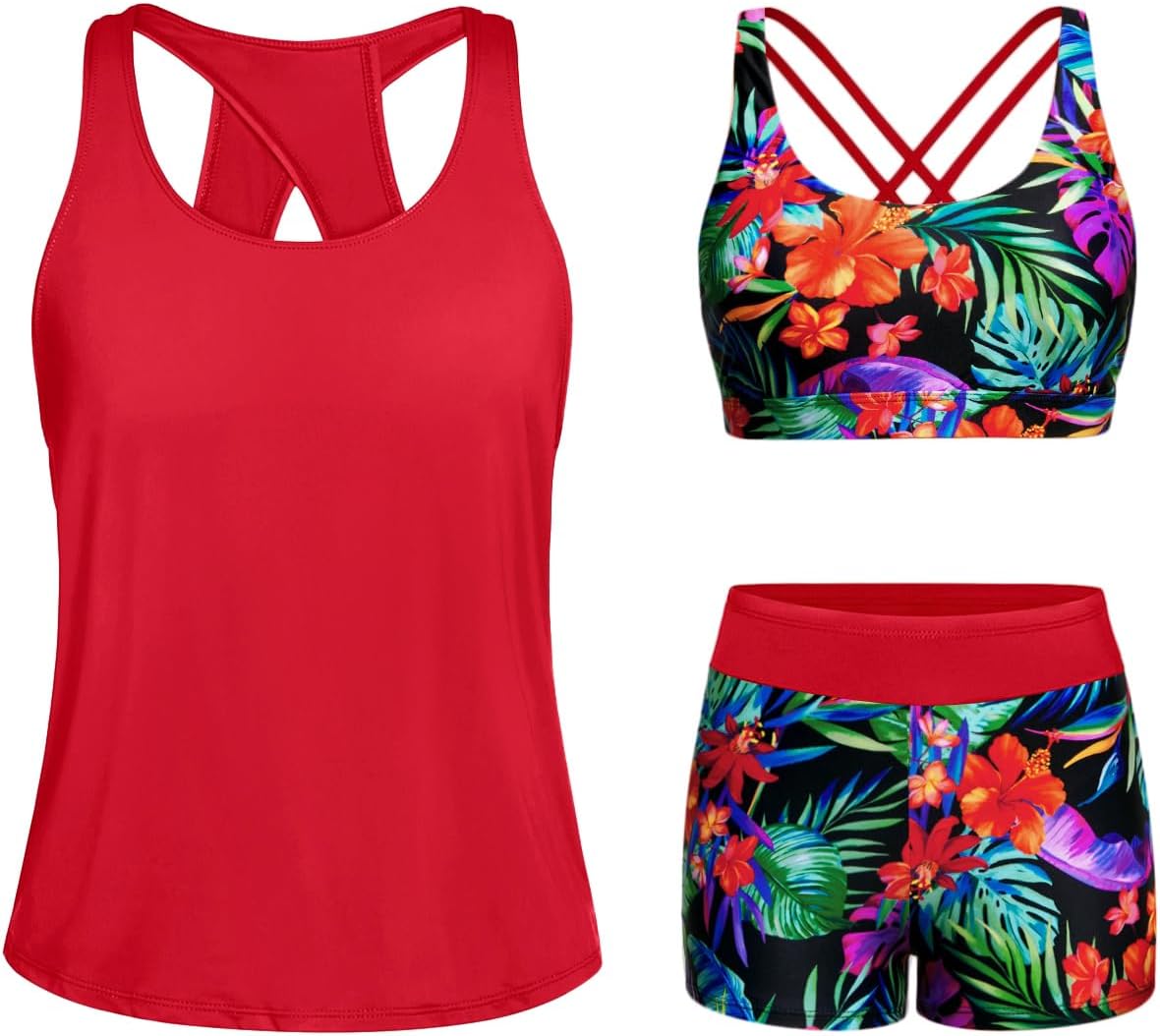 Tempt Me 3 Piece Tankini Swimsuits for Women with Boy Shorts