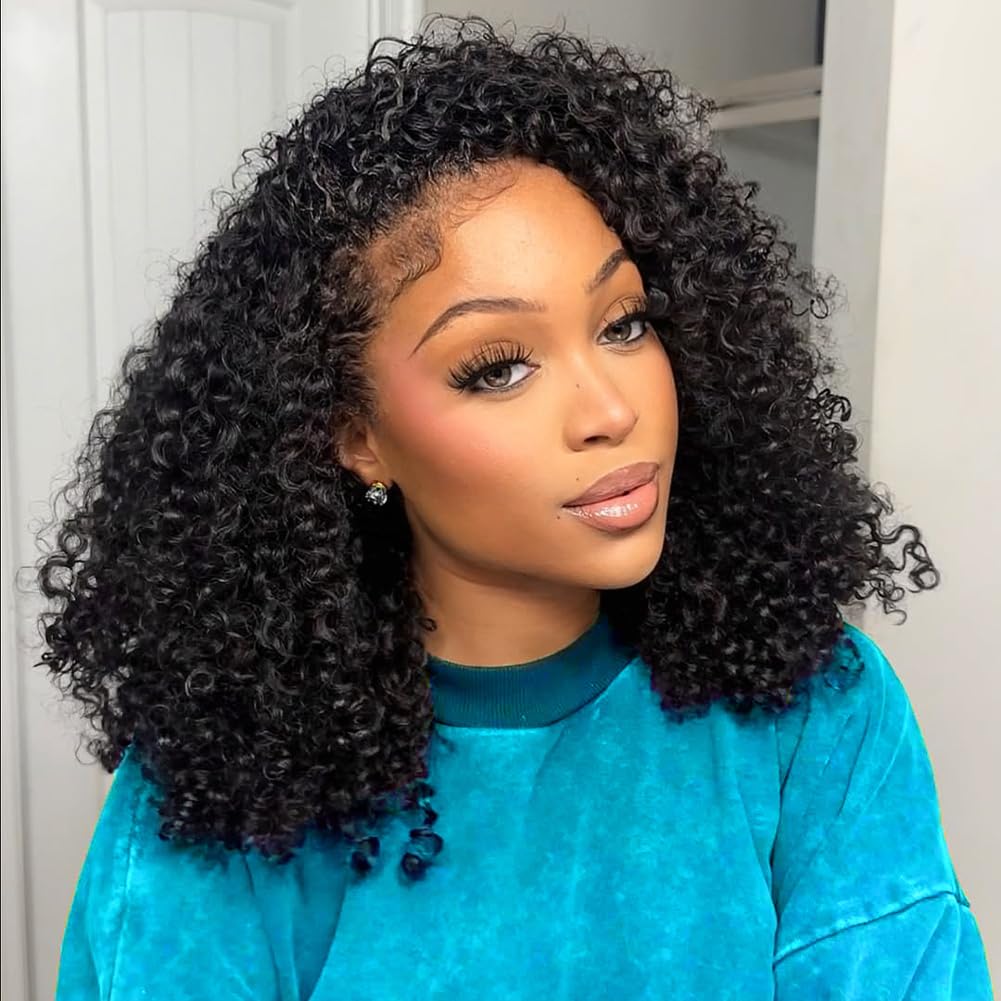 Kinky Curly Half Wig Human Hair 200 Density for Beginners