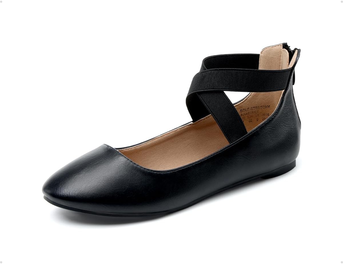 DREAM PAIRS Women's Comfortable Fashion Elastic Ankle Straps Flats