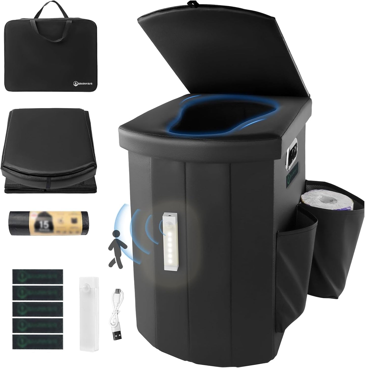 Upgrade Portable Toilet Camping for Adults with Night Sensor Light